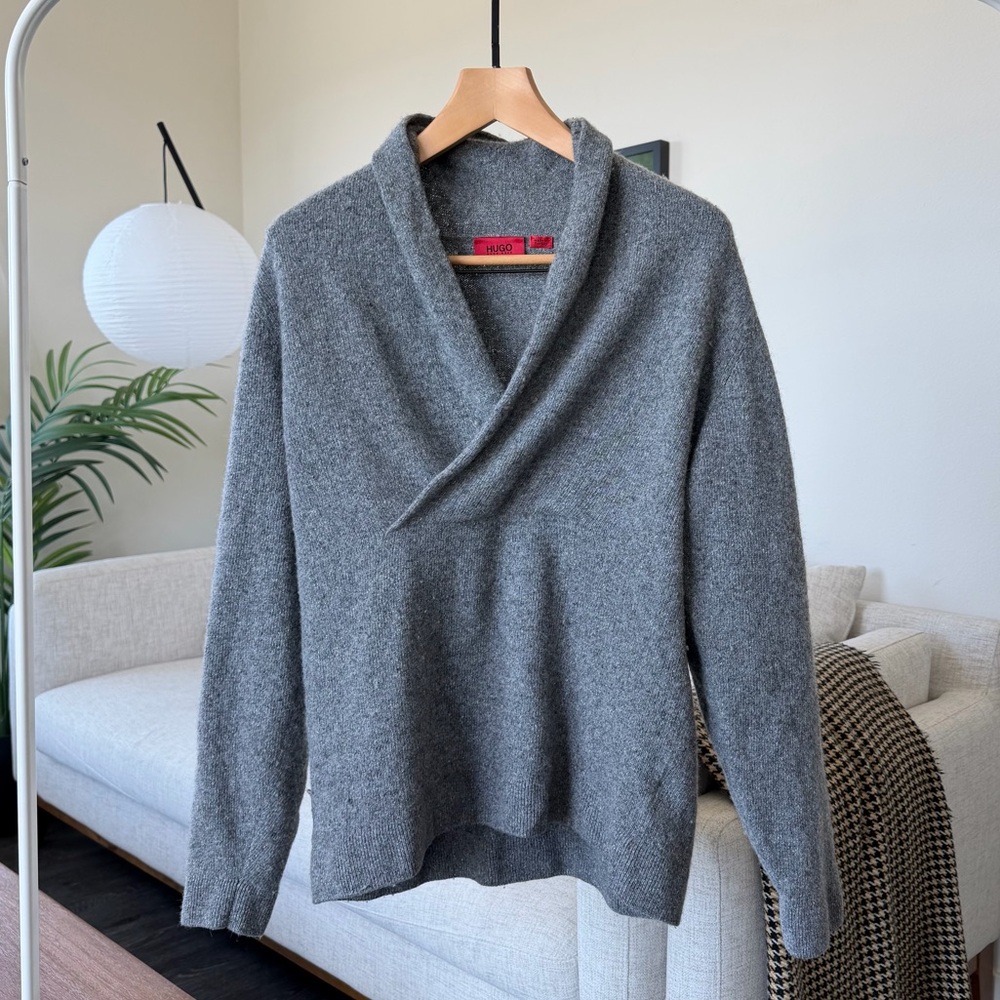 HUGO Hugo Boss Grey Shawl Collar Wrap Sweater